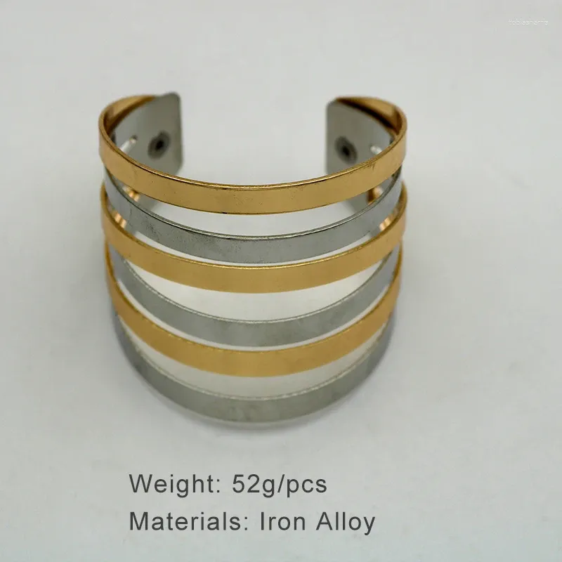 Armreif aus zweifarbigem Metall für Damen, Modeschmuck, schweres Design, schlichtes und zeitloses Party-Accessoire, trendige, elegante Stile_voghion.com