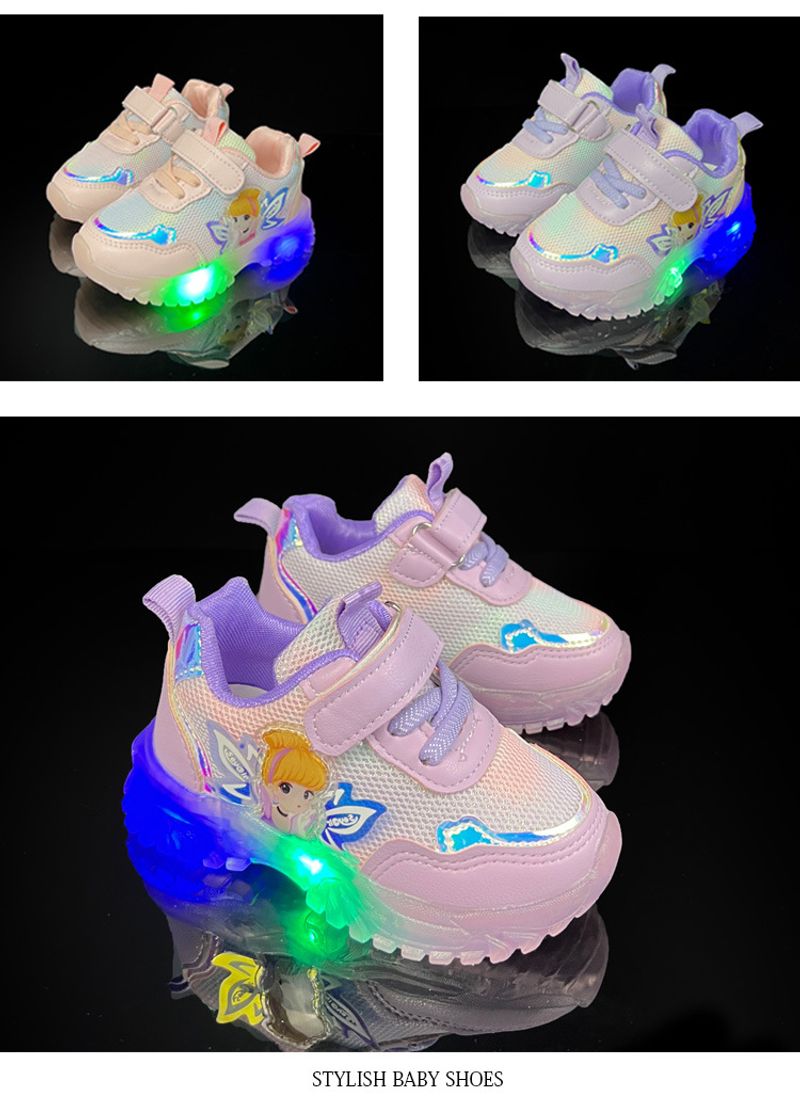Elf Girls' 2022 Spring Autumn New Breathable Leisure and Comfortable Sports LED Light up Children's Shoes_voghion.com