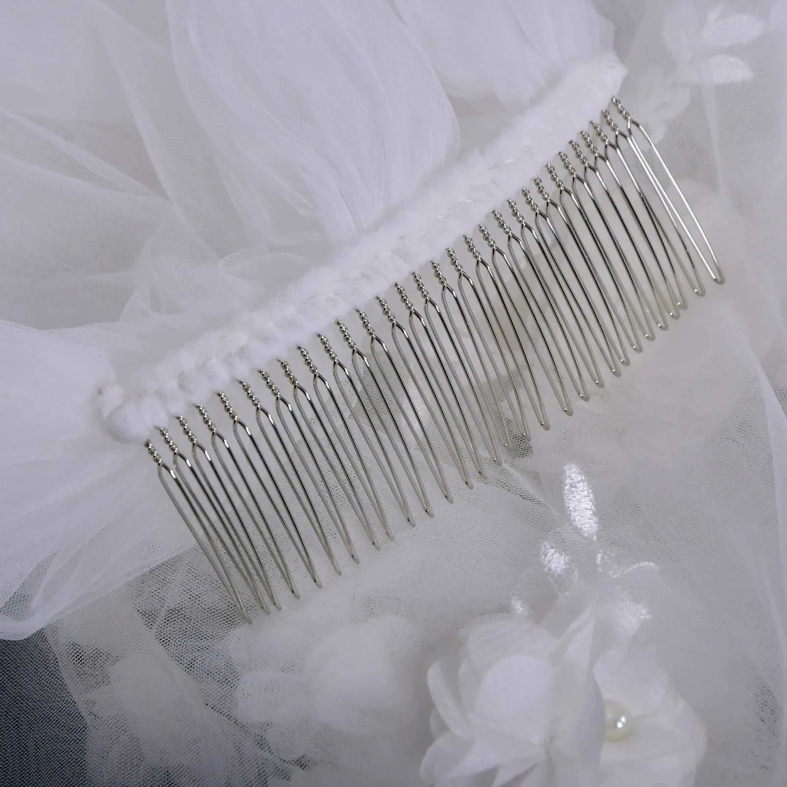 Hair Jewelry V123 Full Flowers Lace Beaded Wedding Veil Long Cathedral Style Soft Bridal Illusion With Comb Bride_voghion.com