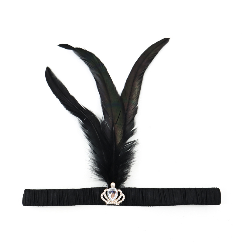 Festa di Halloween per single con accessori per capelli neri Fascia per capelli con piume a sfera Gatsby degli anni '20_voghion.com