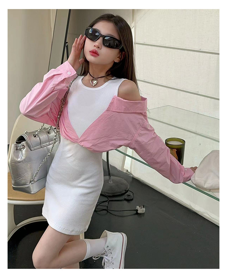 Mother&Kids Girls Sweet cool Spice Girl two long sleeve dress skirt advanced sense bag hip off-the-shoulder petticoat_voghion.com