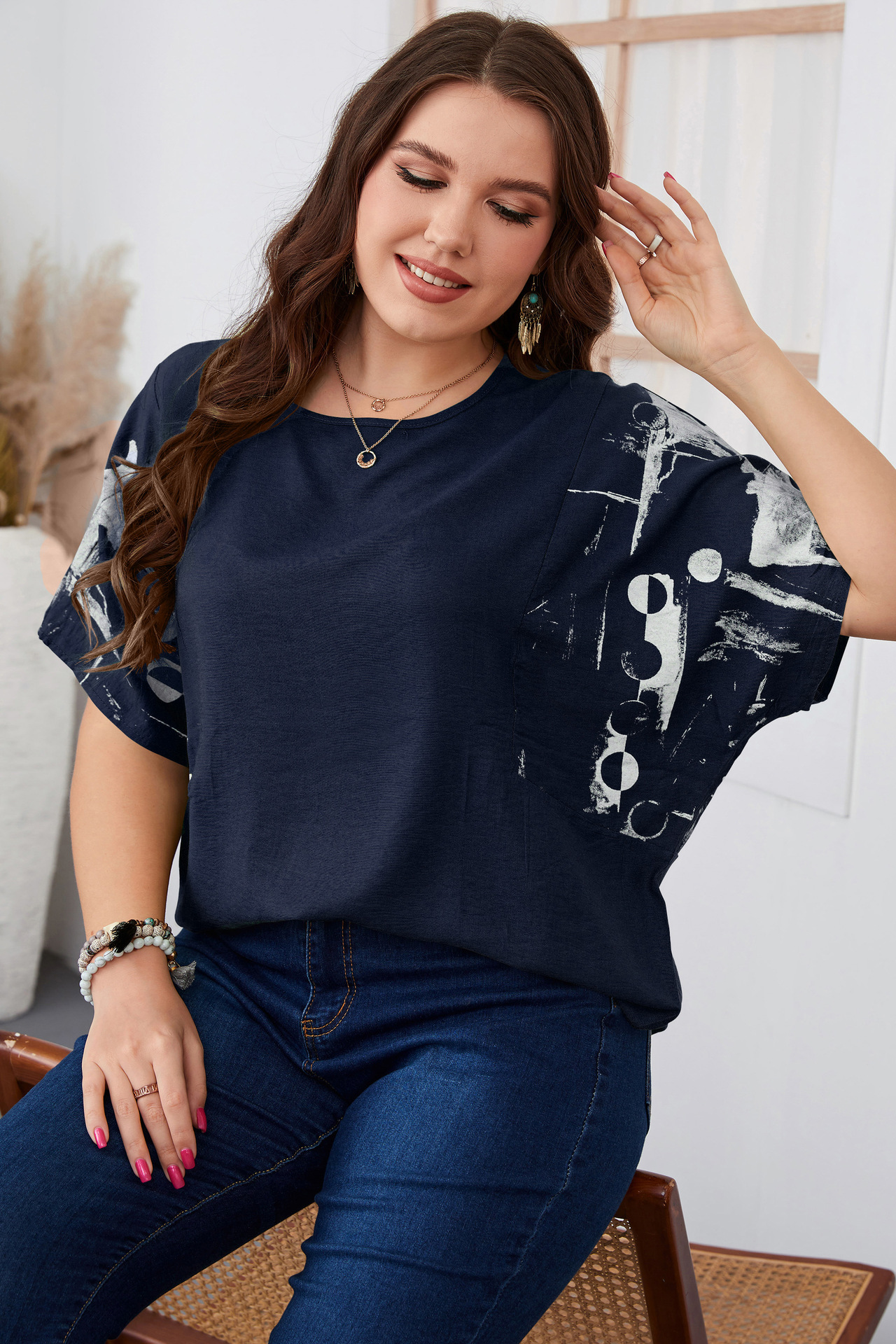 Camicia estiva da donna di grandi dimensioni a maniche corte ampia_voghion.com