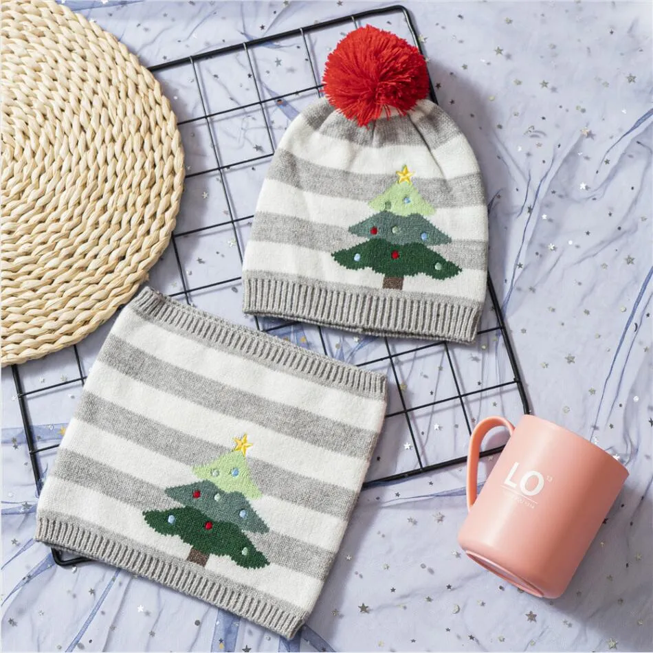 Presente de Natal Quente Gorro Chapéu Conjunto de Duas Peças Bebê Menino e Menina Crianças Quentes Malha Chapéu de Inverno Cachecol de Pescoço para 1-5 Anos_voghion.com