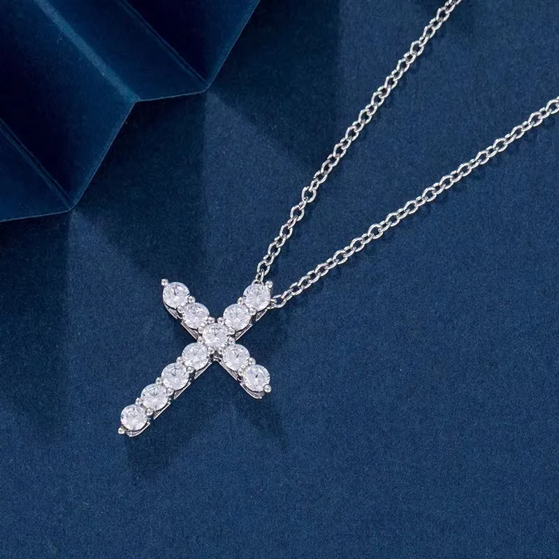 Collana con ciondolo a croce in argento Sterling con diamanti, semplice e creativa, con nicchia luminosa e clavicola_voghion.com