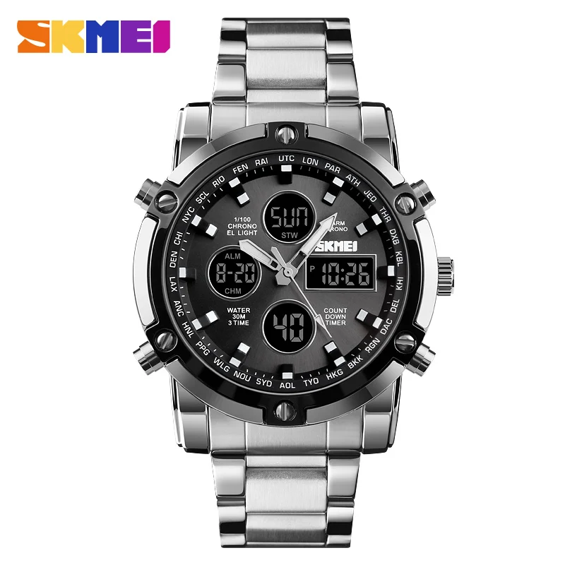 Men's Digital Quartz Watch Waterproof Multi Time Display_voghion.com