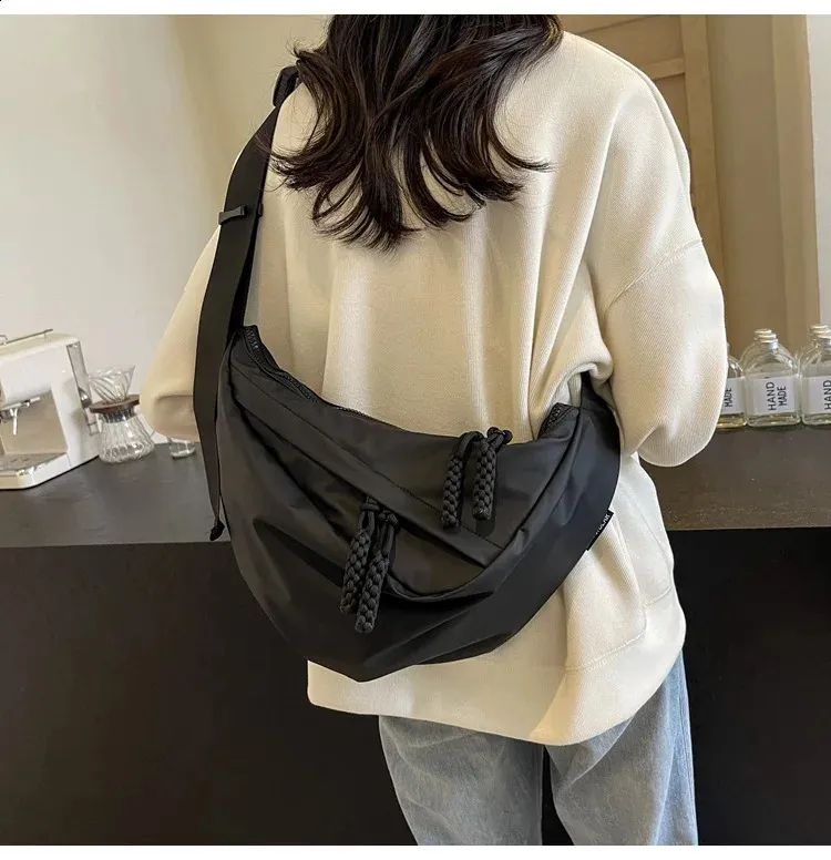 Borsa a tracolla in nylon alla moda, stile punk, tinta unita, grande capacità, multistrato, versatile, con arricciatura_voghion.com