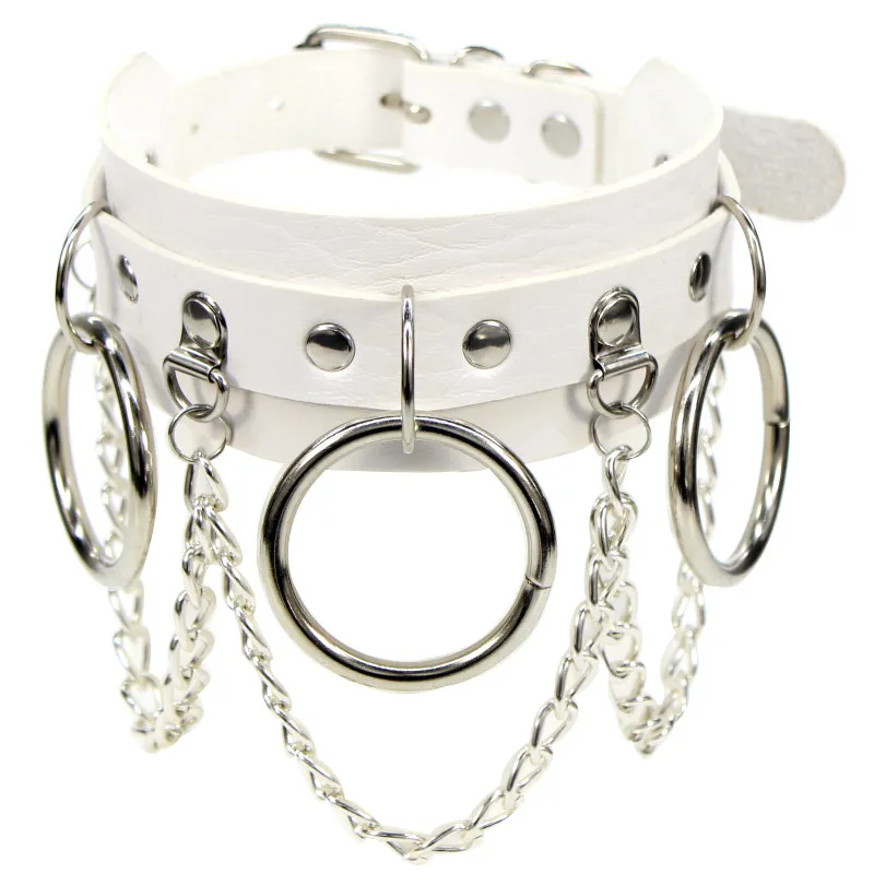 Gothic Punk Choker Necklace, Pu Leather Collar With Rivets & O-ring_voghion.com