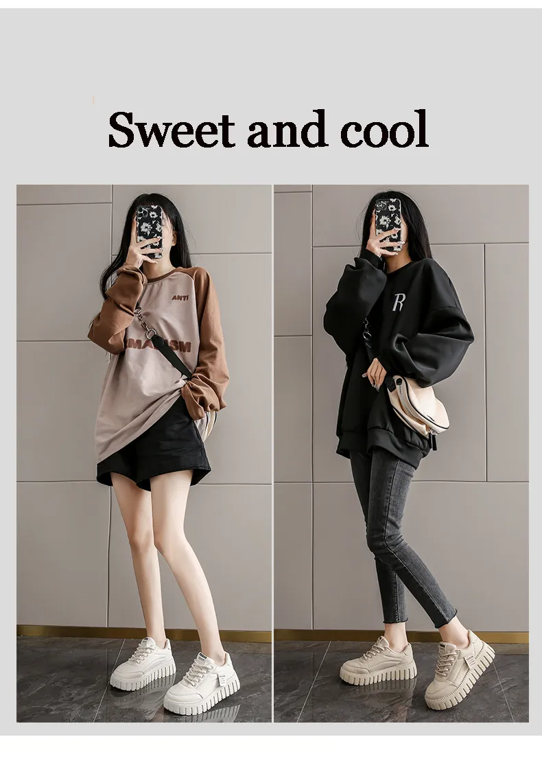 Women's Thick Sole Casual Board Shoes Versatile Trendy White_voghion.com