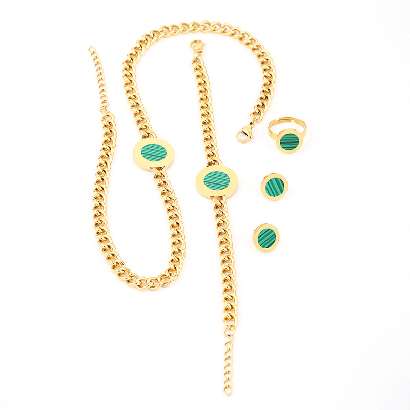 Gute Nuovo Set di Gioielli Geometrici Rotondi in Acciaio Inox con Catena Cubana, Collana, Bracciale, Orecchini e Anello per Donna_voghion.com