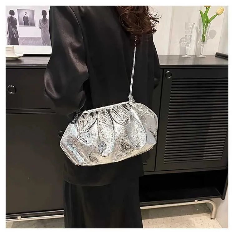 Kleines Design Damen Leder Sier Cloud Gold Umhängetasche Damen Party Clutch Geldbörse Weibliche HandtaschenC241211_voghion.com