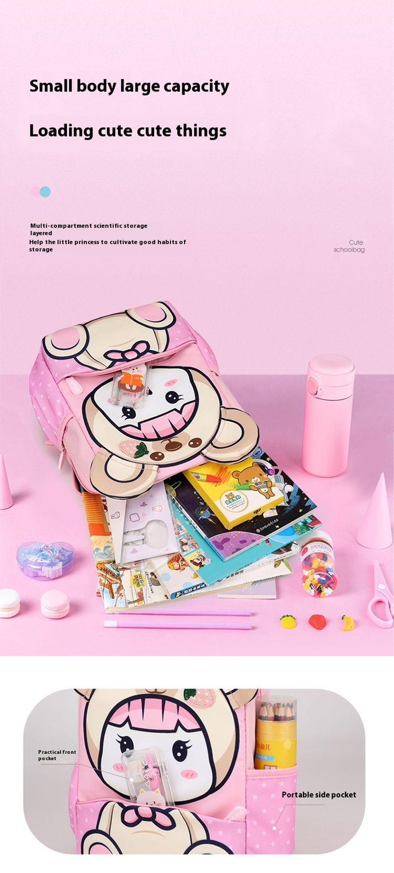 Grundschulmädchen, neuer Cartoon-süßer Kindergartenkinder im Alter von 5–9 Jahren, Rückenschutz-Rucksack für Männer_voghion.com