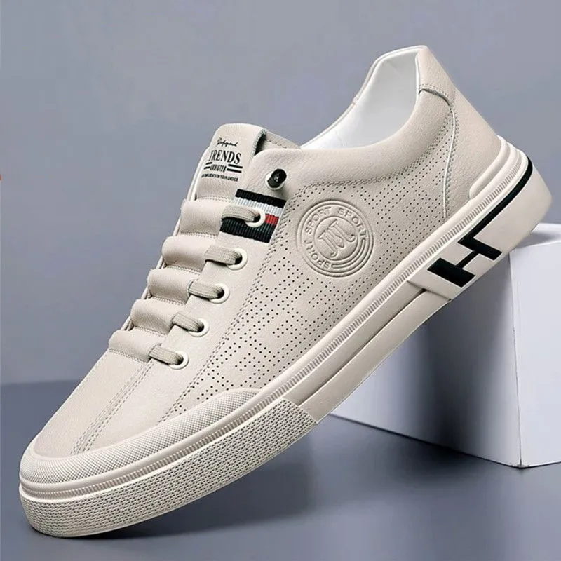 Men White Trainer Shoes Breathable Athleisure Versatile Comfort_voghion.com