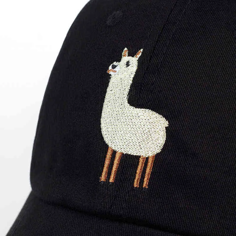 Kšiltovky Předchozí novinka Unisex Alpaca Embroidery Nastavitelná čepice pro otce Muži Ženy Roztomilá černá béžová baseballová čepice 22031_voghion.com