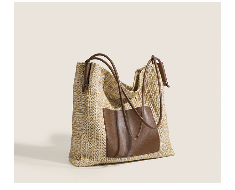Grass woven tote bag for spring versatile women with niche design, large capacity commuting, seaside vacation style_voghion.com