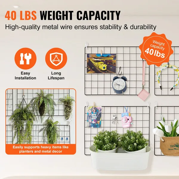 VEVOR Grid Wall Panels, 4 Packs Wire Wall Grid For Photo Pictures Display, Wall Storage Organizer Metal Grid Wall Panel For Home Office Decor With C_voghion.com