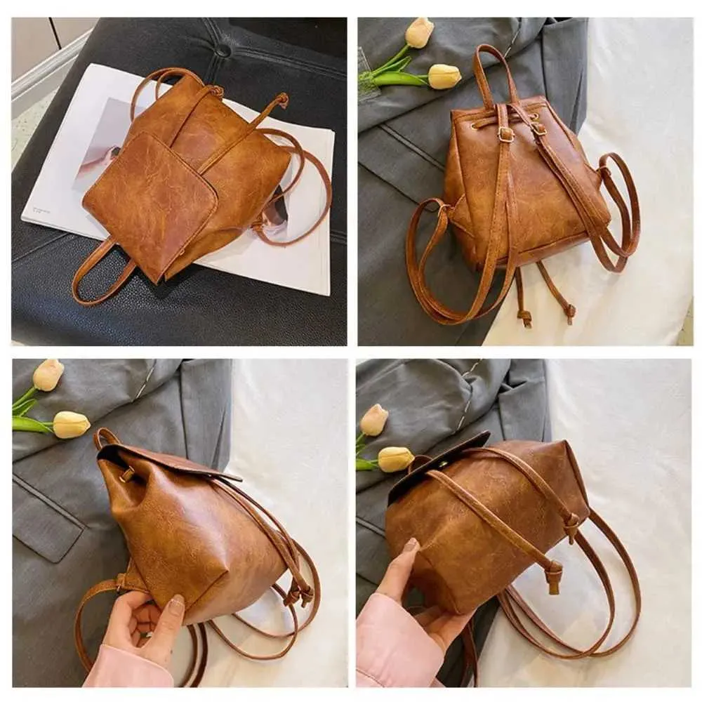 PU mini rjav retro nahrbtnik majhna torba torbica enobarvna otroška torba za čez ramo C241217_voghion.com