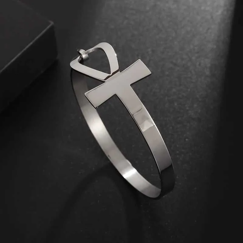 Bracciale rigido croce ankh donna acciaio inox gioiello religioso_voghion.com