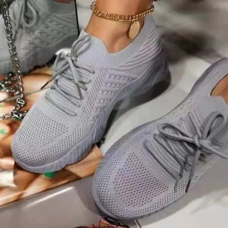 Women's Breathable Mesh Lace-up Running Trainers Platform Shoes_voghion.com