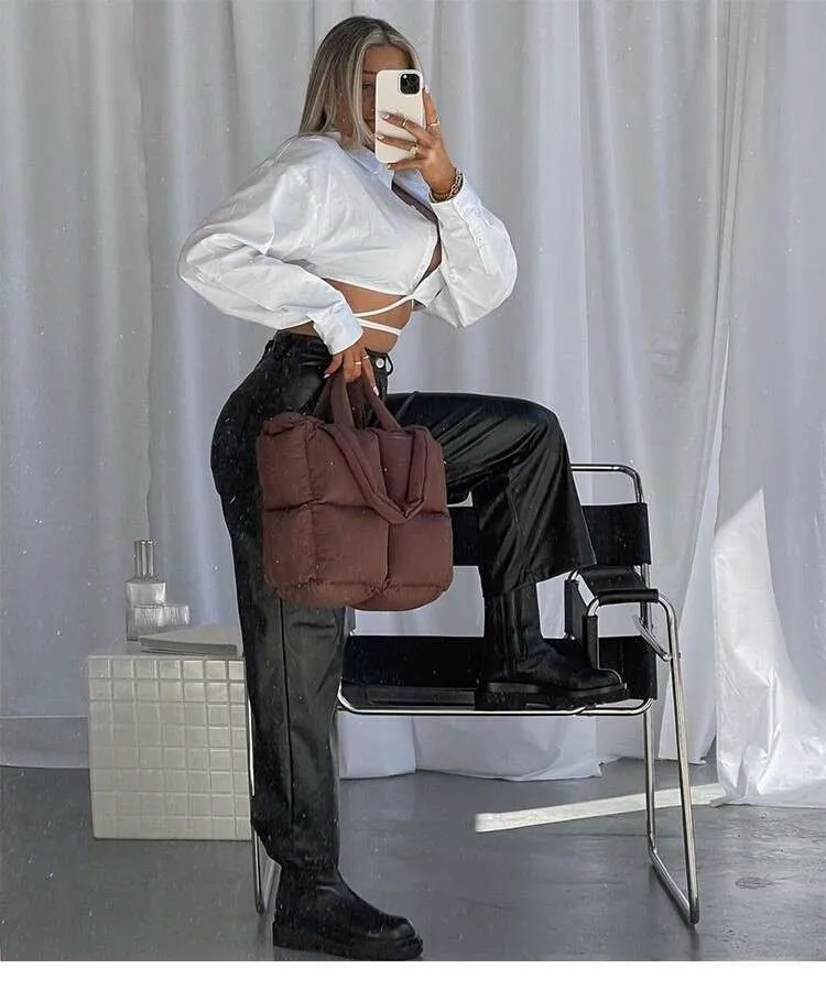 Tote Grousskapazitéit Designer Handtasche Fir Fraen Daunentasch Séiss Minimalistesch Quadrat Puff Ënneraarm Schëller Gratis Versand_voghion.com