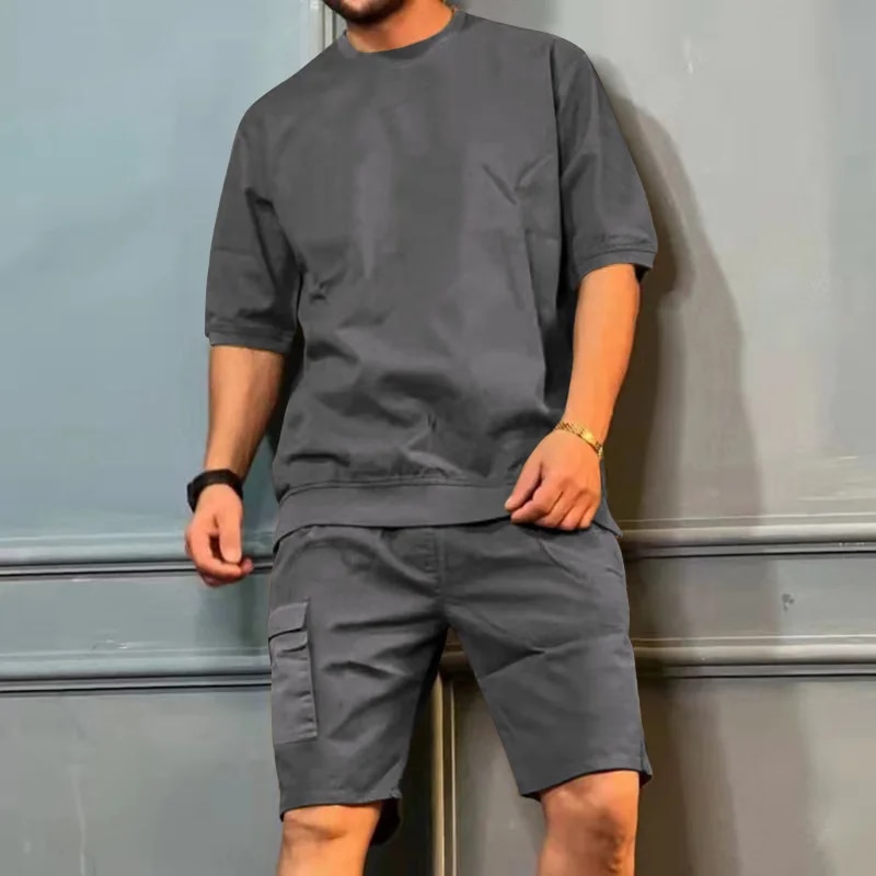 2024 New Summer Men's Sports Multi-Bag Pants Trendy Casual Short-Sleeved Shorts Personalized Suit_voghion.com