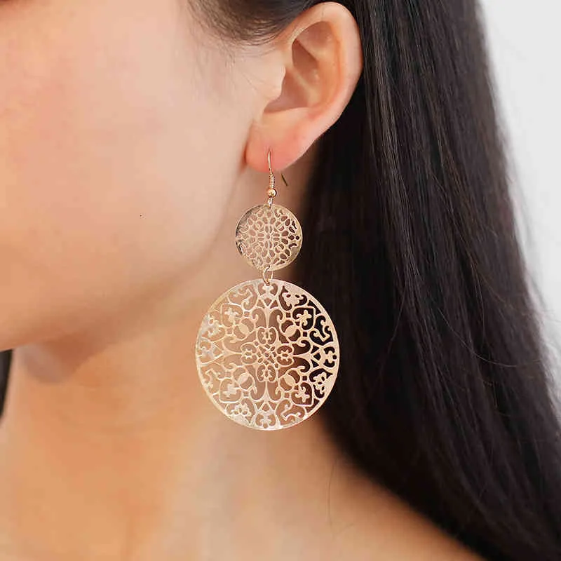 Vintage Openwork Disc Earrings Ear Drop Frosted Jewelry For Women Party Wedding Tt@88_voghion.com