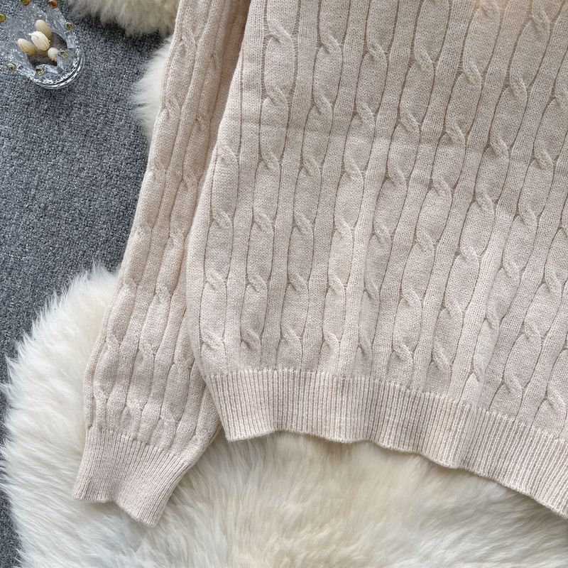 Ubrania damskie Retro leniwy styl dzianinowy kardigan kobiety jesień zima dekolt w serek miękki i luźny design niszowy temperament_voghion.com