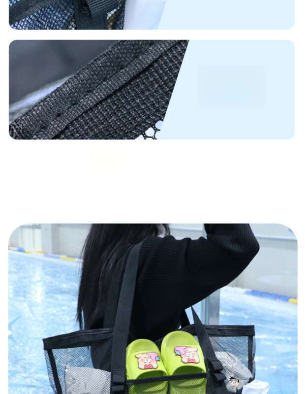 Mesh-Handorganizer, große Kapazität, Bade- und Doppelschulter-Mesh-Schwimm-/Strandtasche, tragbar für Reisen und Körperpflege_voghion.com