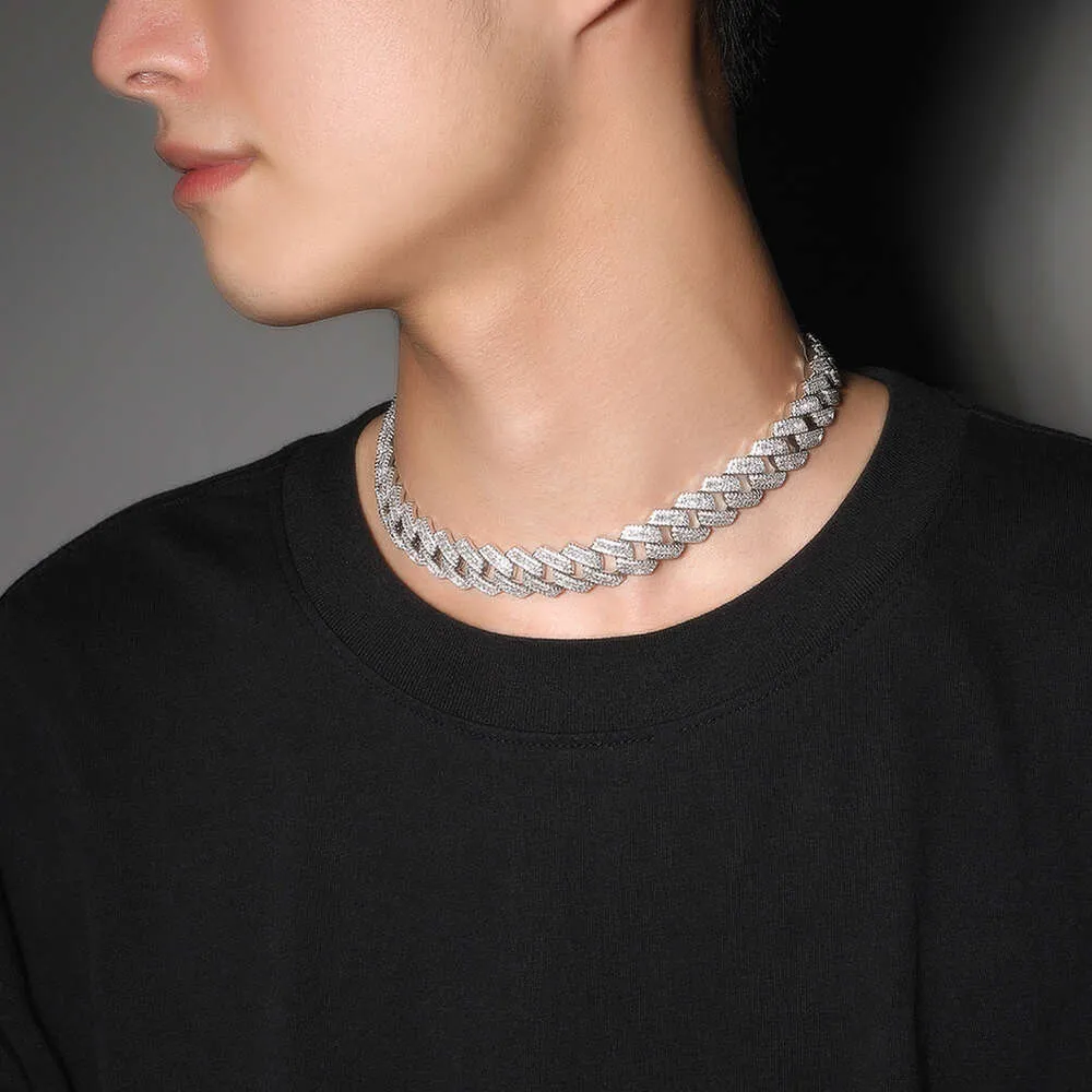Nova hip-hop 20 mm široka GRA Moissanite diamantna zlata sterling Sier kubanska verižica za moške hip hop ogrlica_voghion.com