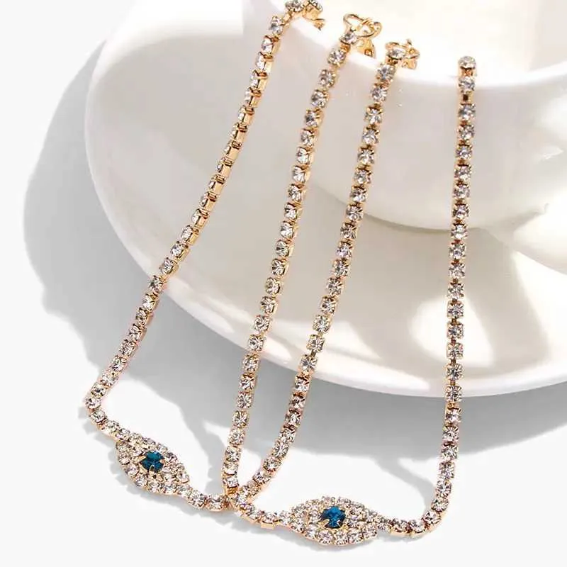Enkelbandjes Flatfoosie Fashion Evil Eye Crystal Ketting Dames Goud Sier Water Diamant Tennis Enkelband Blotevoetenketting_voghion.com