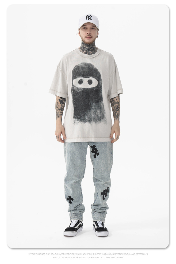 MERCURY FG Men's Wear | 2024 Spring/Summer New Product Trendy Brand Fun Funny Graffiti Cartoon Portrait Printed Short sleeved_voghion.com
