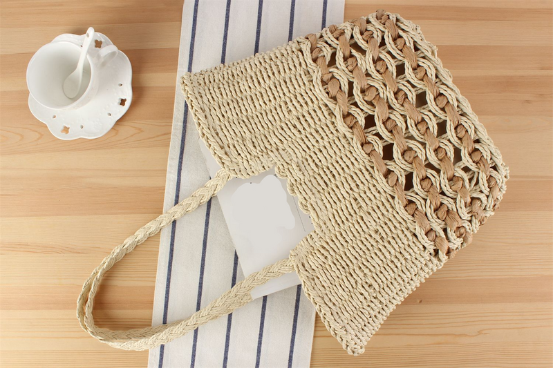 Hohlgewebte aus Papierseil, große Kapazität, versenkte Umhängetasche, Strandurlaubsfoto, gewebte Tasche für Frauen_voghion.com