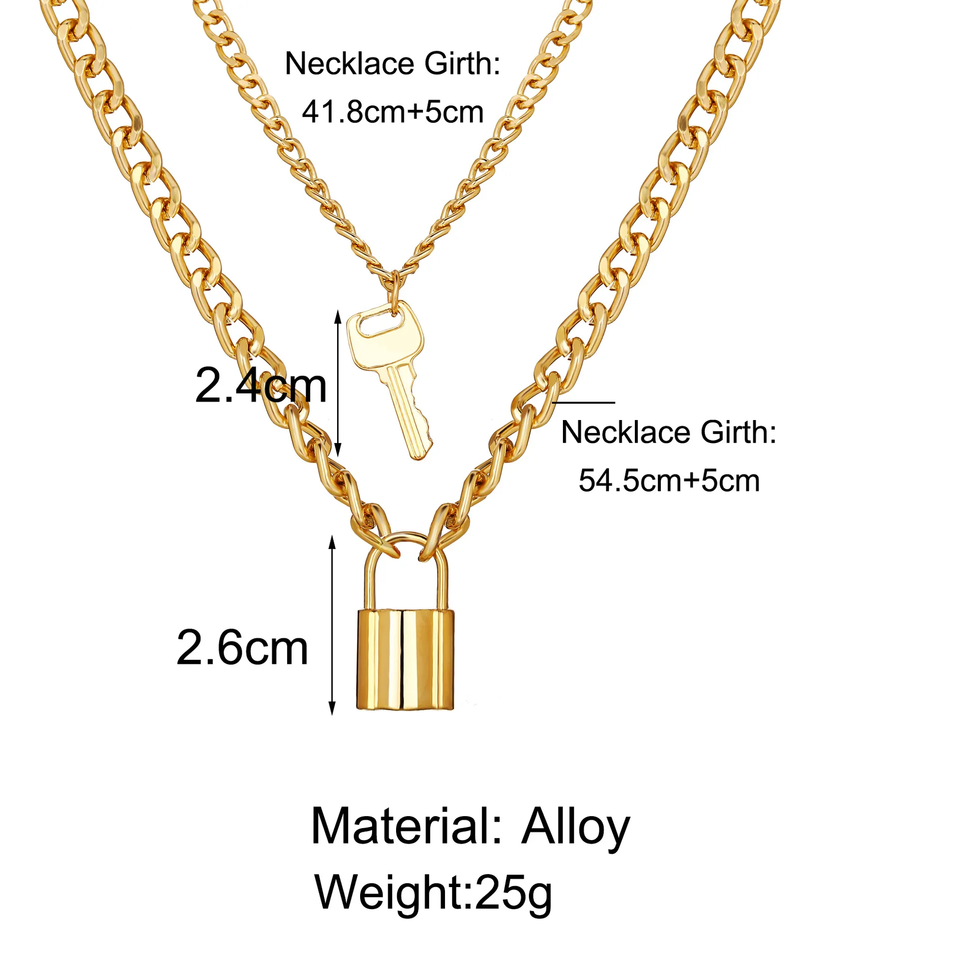 Collane con ciondolo 2023 Collana con lucchetto a chiave alla moda per donne Collane con lucchetto a catena a doppio strato color oro gotico_voghion.com