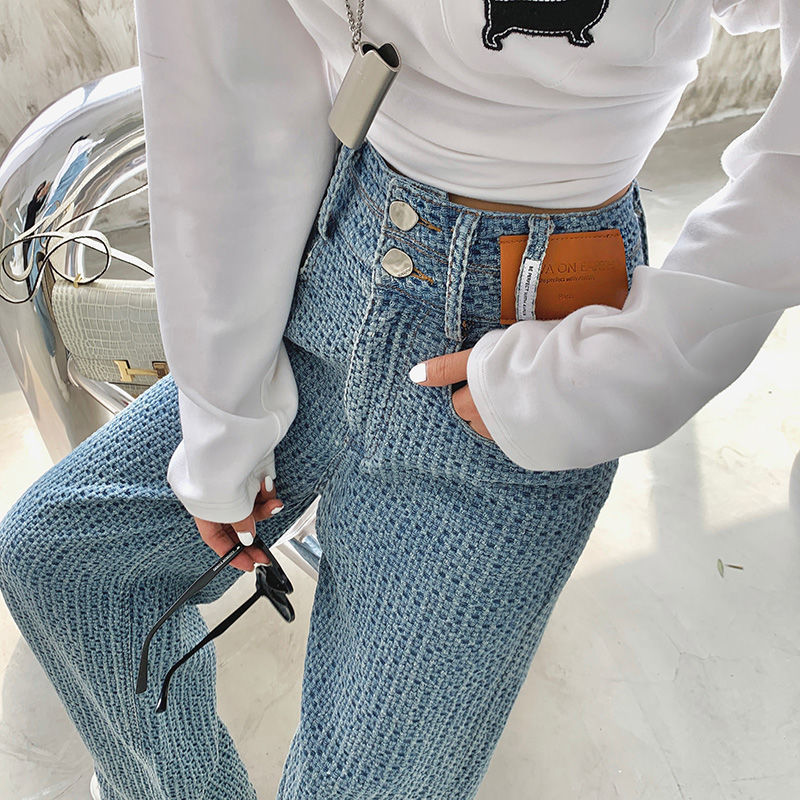 Damen-Herbsthose mit hoher Taille, schmaler, lässiger, gewebter, bodenlanger, langer Hose mit weitem Bein_voghion.com