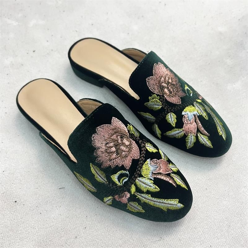Nieuwe Chinese stijl 2024 nieuw product geborduurde wer half lipper modieuze ronde neus platte bodem andal dames_voghion.com