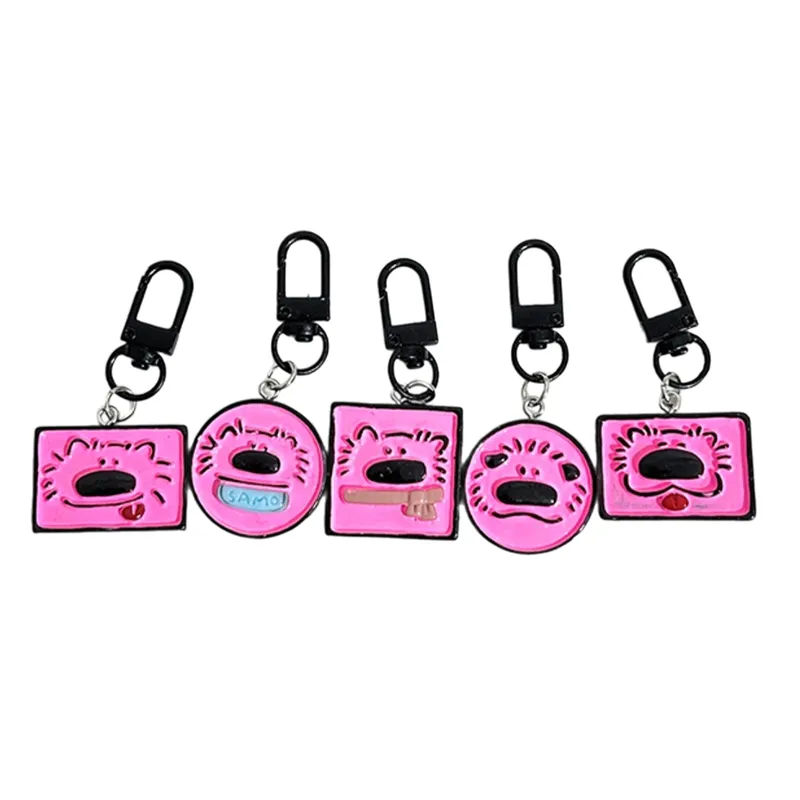 Cute Pink Samoyed Puppy Series Keychain Animal Bell Pet Memorial Keyring Dog Pendant Backpack Charms Car Bag Decor Kids_voghion.com