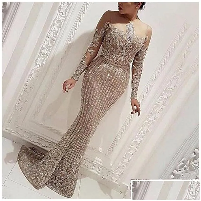 Večerní šaty 2022 New Arrival Y Prom Women Dlouhý rukáv Bodycon Tail Party Župan Elegantní Formální Vestido Drop Deli Dhxyc_voghion.com