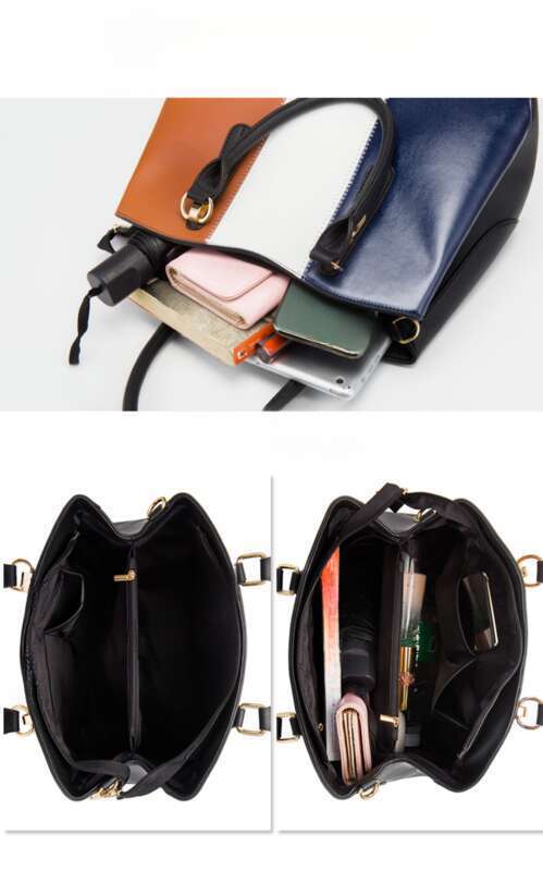 Set Of Women's Handbags With Shoulder Bag In Colour Block Style_voghion.com