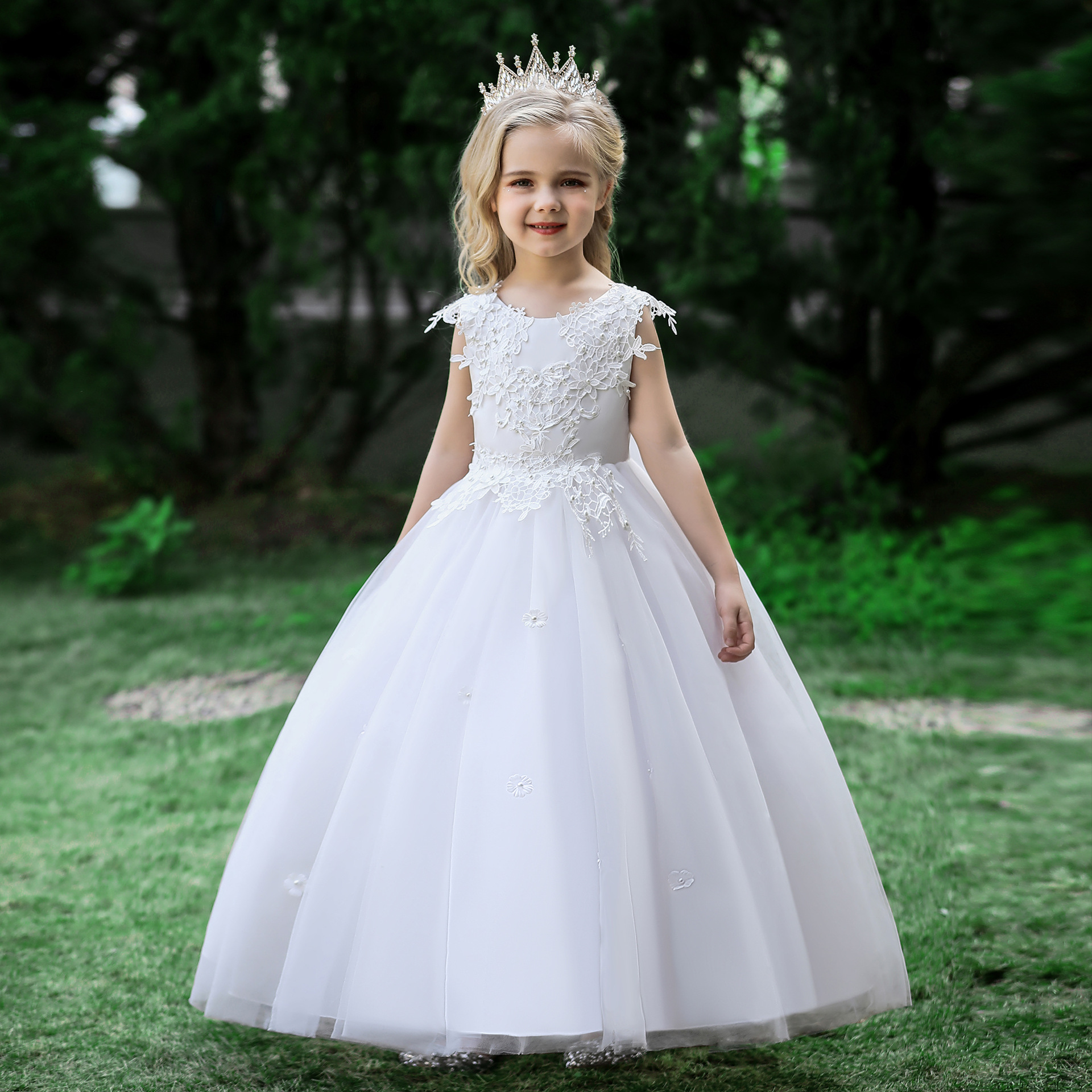 Petite robe Tutu à fleurs pour fille, fête d'anniversaire, communion, perlée, nouvel an, noël, princesse, manches volantes, 2024_voghion.com