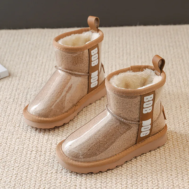 Children's shoes Girl's Fashion Transparent Upper Snow Boy's Thick Plush High Warm Winter Boots Size 23-37 y240906_voghion.com