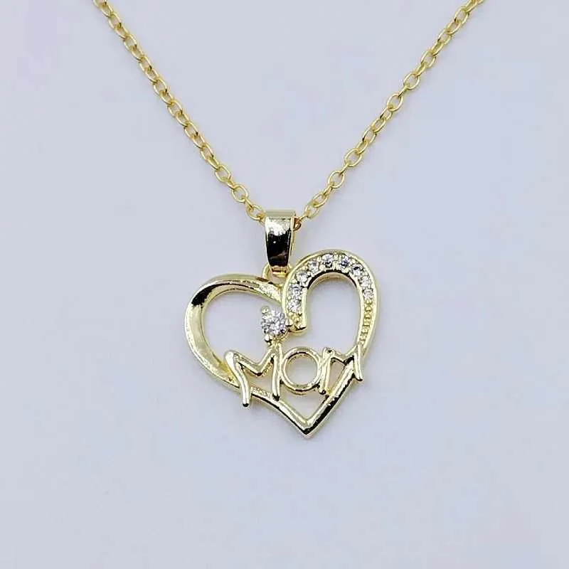 Colar com pingente de coração mom elegante presente para mãe_voghion.com