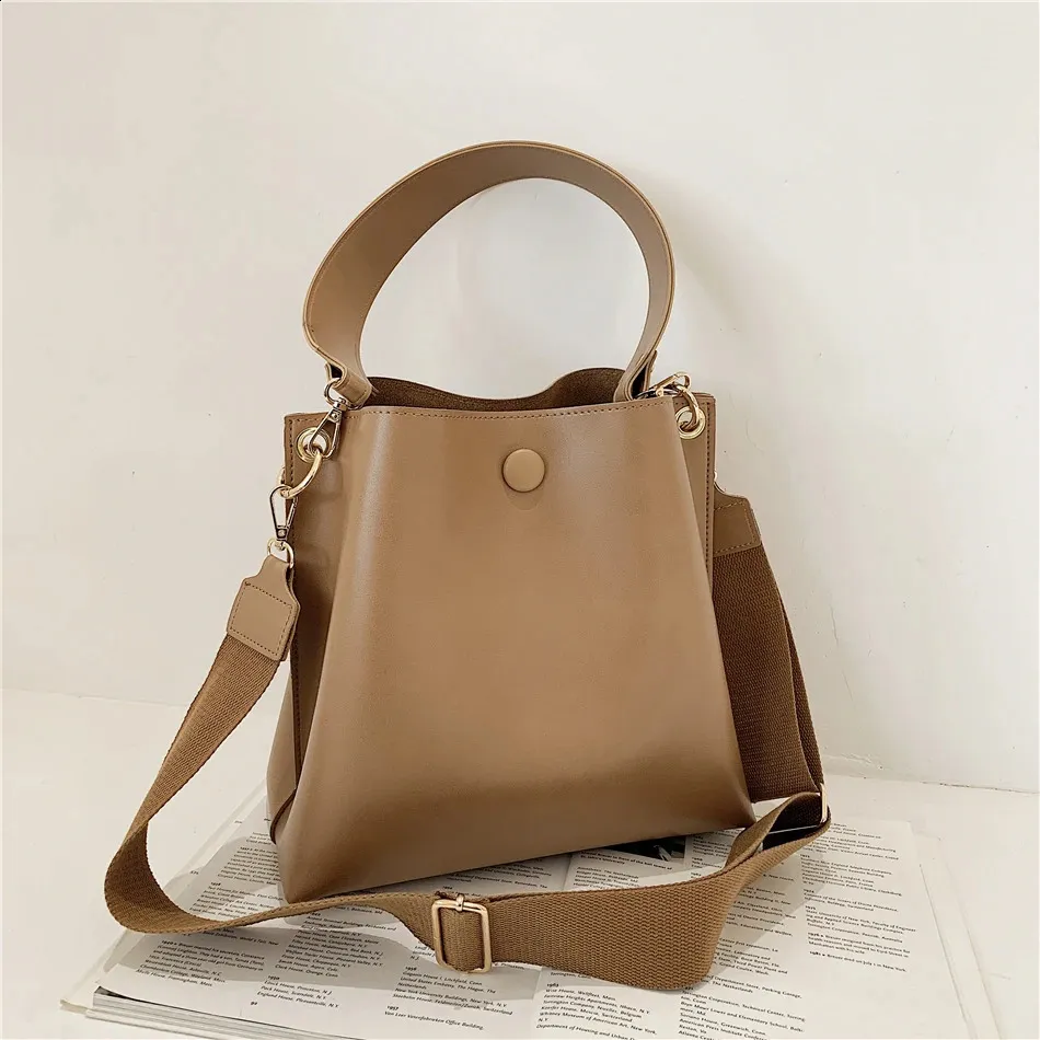 Elegante Damen Bucket Bag Aus Leder Mit Breitem Schultergurt_voghion.com