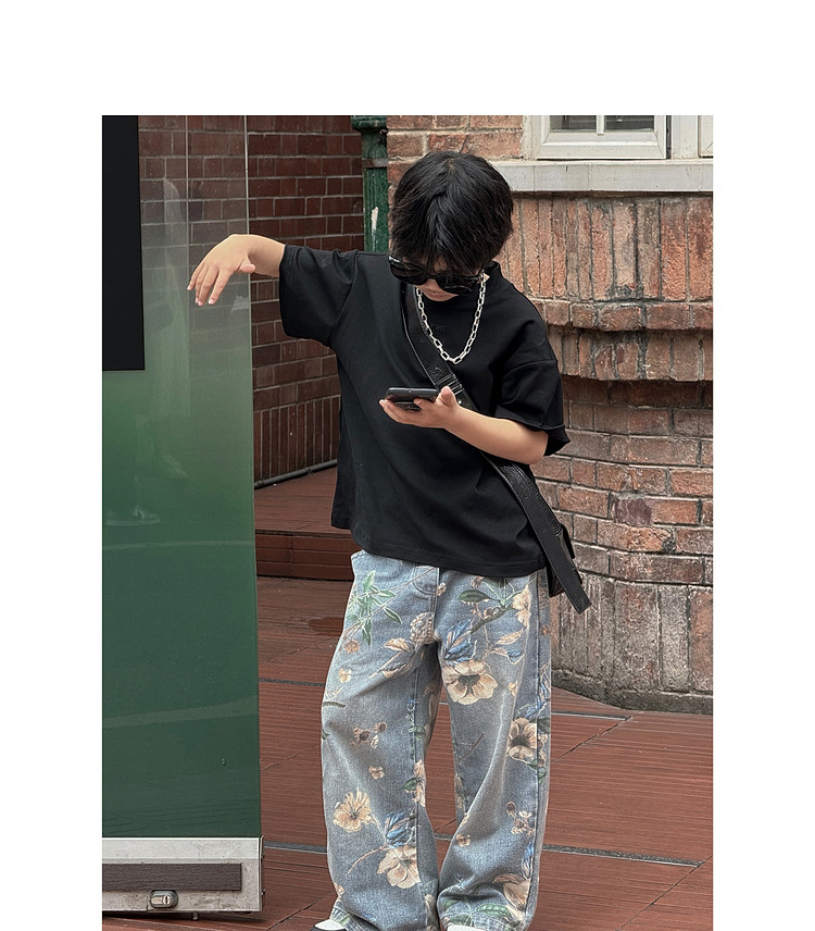 Pantalon garçon mère et enfant, jean de rue imprimé, pantalon droit pour bébé_voghion.com