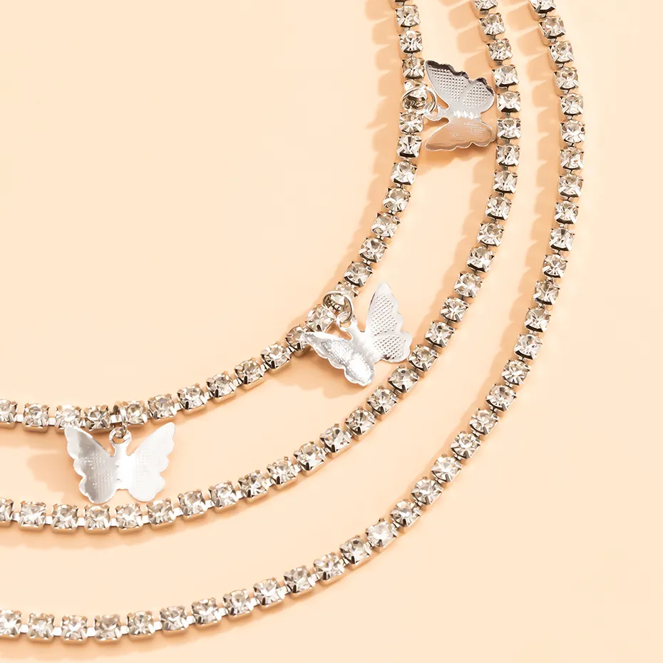 Colliers pendentifs 2023 Punk Tennis Chains Collier papillon pour femmes Mode coréenne Multi couche chaîne ras du cou Bijoux_voghion.com
