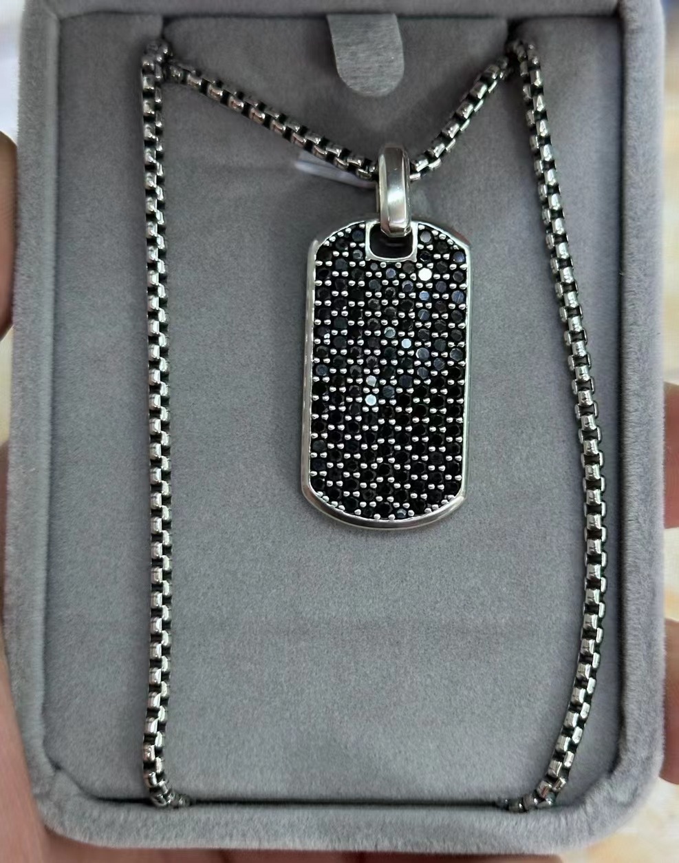 David XXX Yurman Sterling Silver Men's Talisman Set with Square Diamonds 18x34 for direct sale_voghion.com