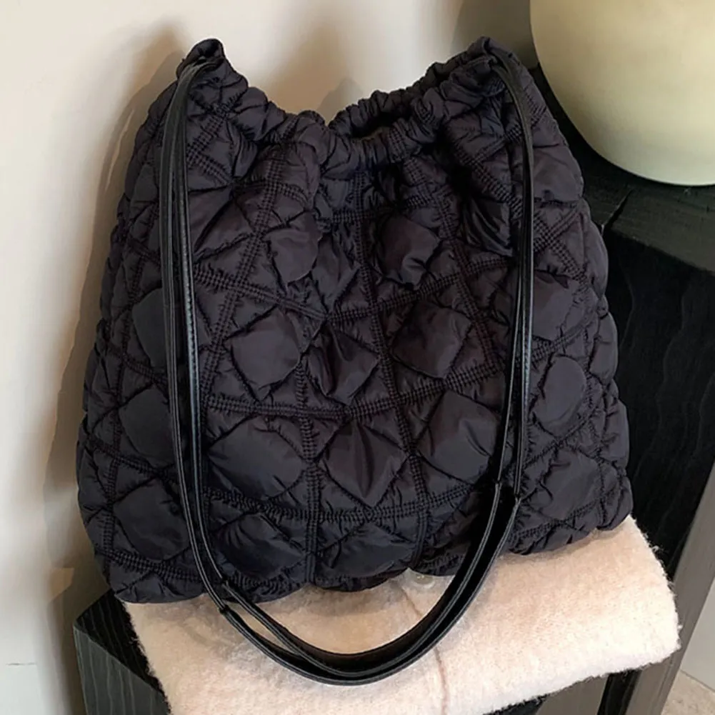 Damen Dia Gesteppter Eimer Große Kapazität Plissee Wolke Kordelzug Unten Hobo Gepolsterte Schulter Herbst Winter Tasche_voghion.com