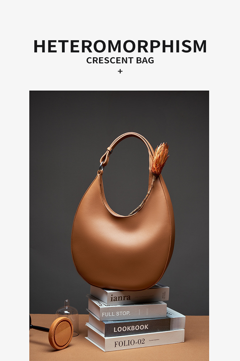 Borsa a mezzaluna di design di nicchia, borsa semicircolare a forma speciale, borsa a tracolla singola da donna sottobraccio in vera pelle_voghion.com