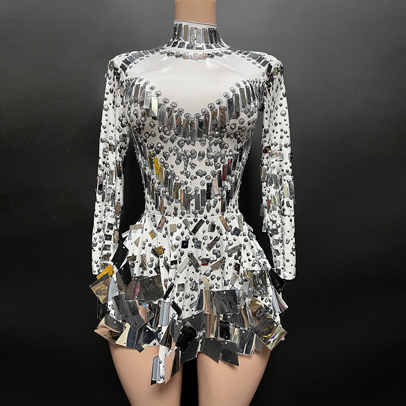 Women's Clothing Shiny Sequins Diamond Outing Party Elegant Slim Fit Long Sleeve Short Skirt Mini Dress_voghion.com