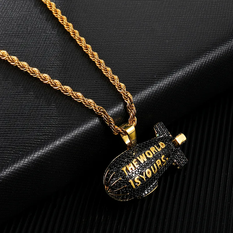 Colliers Pendentif Hip Hop LE MONDE EST À VOUS Blimp Or Couleur Zircon Cubique & Pendentifs Pour Hommes Bijoux Avec Tennis_voghion.com