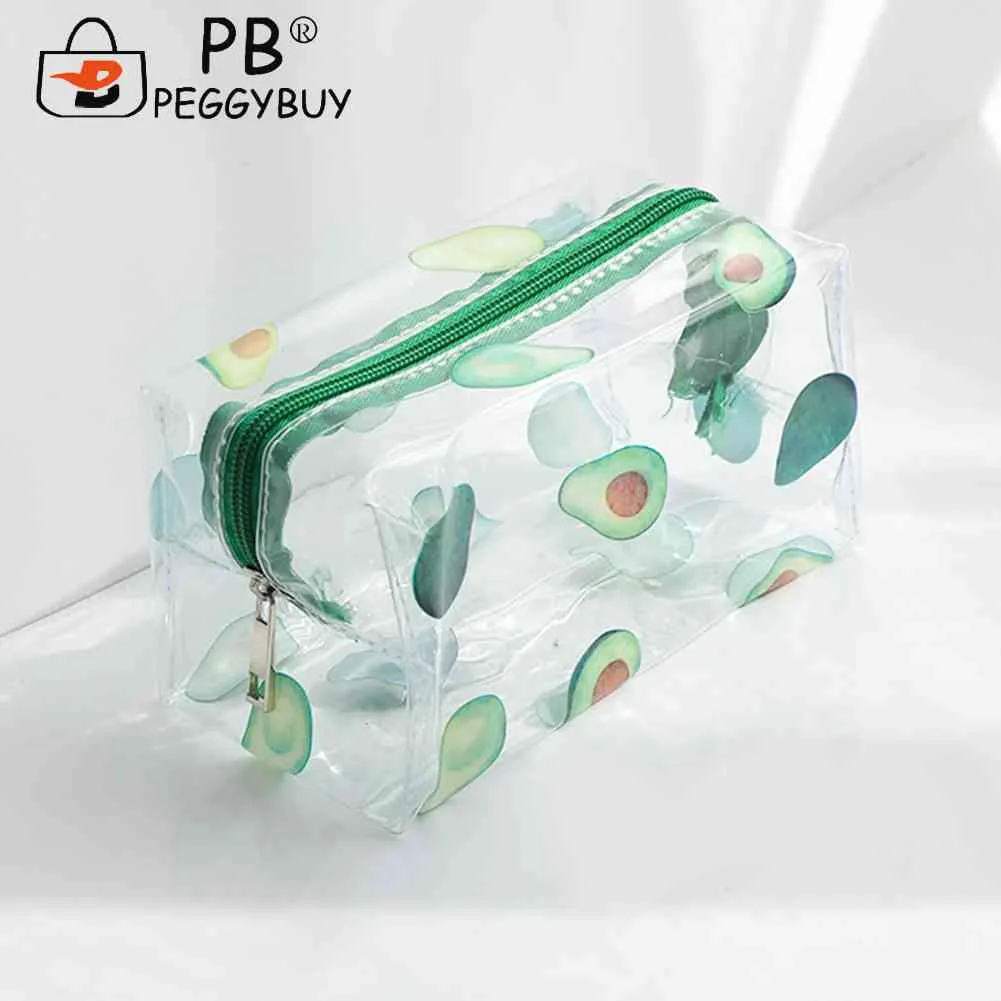 Clear PVC Cosmetic Transparent Fruit Avocado Toiletry Bag Small Waterproof Multi-function For Women Girls Pen Storage_voghion.com