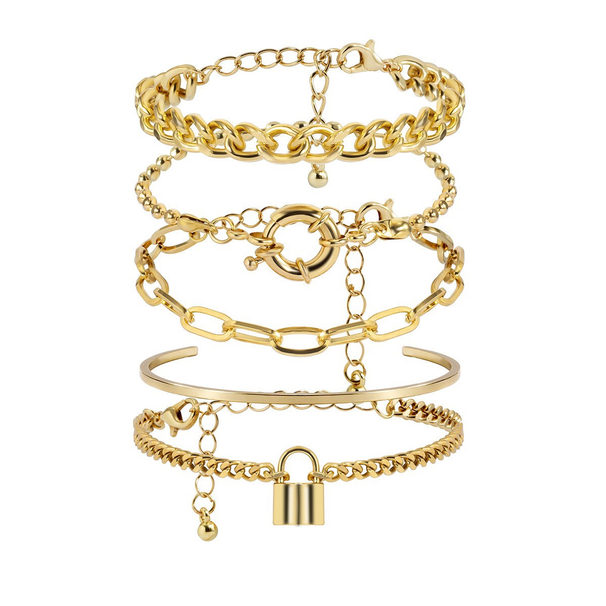 Punk with Diamond and Butterfly Layered Chain Jewelry Hip Hop Multi Layer OT Bracelet_voghion.com